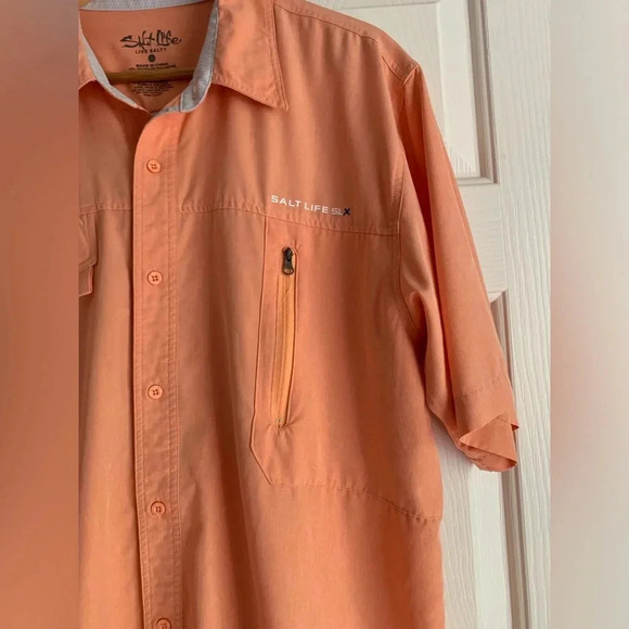 Salt Life Shirt Size XL Live Salty SLX Performance Stretch Fishing Orange Vented - Picture 7 of 11